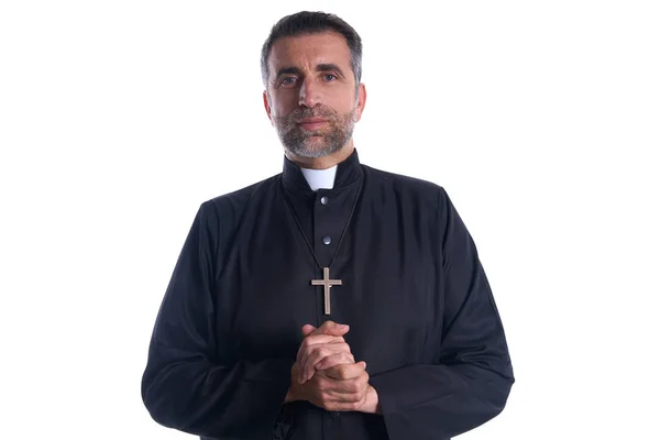 Pfarrer Porträtiert Betende Hände Entspannt — Stockfoto