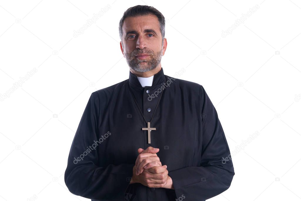 Priest pastor portrait praying hands relaxed