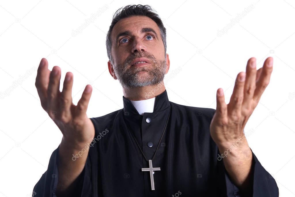 Priest open hands arms praying offering oblation