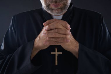 Praying hands priest portrait of male pastor clipart