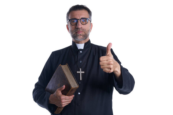 Priest finger thumb up with positive ok gesture
