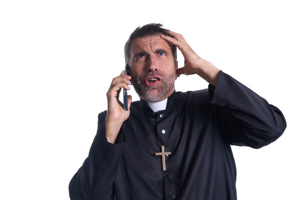 crazy Priest talking smartphone phone funny expression