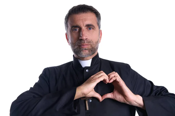 Sacerdote Uomo Facendo Una Forma Cuore Con Dita Gesto Espressione — Foto Stock