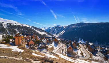 Baqueira Beret in Lerida Catalonia ski spot resort in Aran Valley of Pyrenees Spain clipart