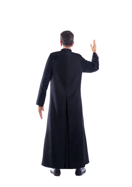 Volledige Lengte Priester Zegen Arm Achteraanzicht Van Terug Soutane — Stockfoto