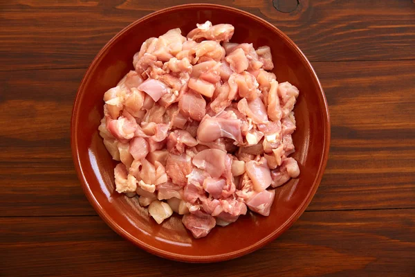 Chopped Chicken Breast Dish Wooden Table — Stock Photo, Image