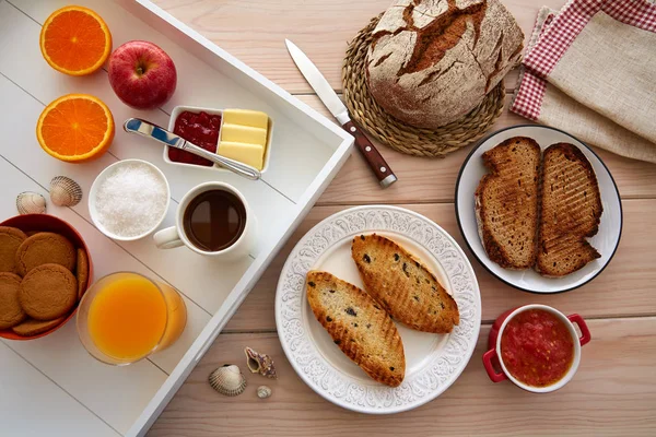 Desayuno Buffet Continental Con Surtido Comida Saludable Café —  Fotos de Stock