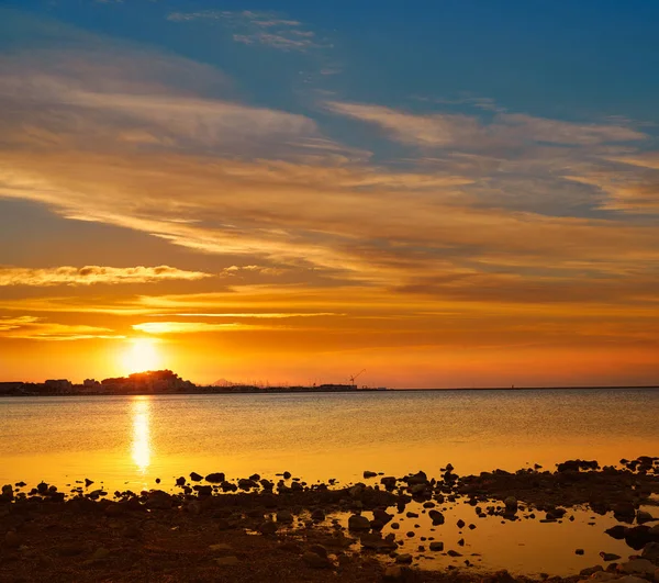 Закат Пляже Denia Las Rotas Аликанте Испания — стоковое фото