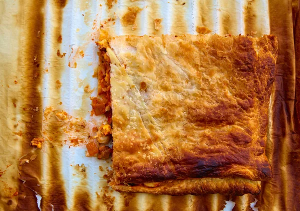 Domates Ratatouille Pasta Puf Böreği Fırın Kağıt Üzerinde Ile — Stok fotoğraf