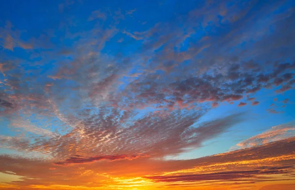 Západu Slunce Obloha Oranžovou Mraky Nad Modrým Pozadím — Stock fotografie