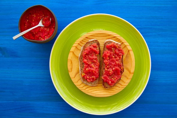 Bread Toasted Slices Grated Tomato Catalonia Style Pan Tomaquet — Stock Photo, Image