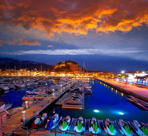 Denia Zonsondergang Met Kasteel Jachthaven Van Alicante Spanje — Stockfoto