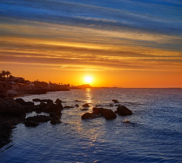 Zachód Słońca Skyline Denia Las Rotas Alicante Hiszpania Morze Śródziemne — Zdjęcie stockowe