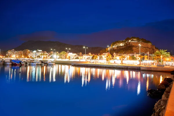 Atardecer Denia Con Castillo Puerto Deportivo Alicante España —  Fotos de Stock