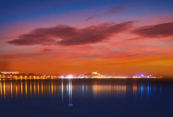 Denia Sunset Skyline Från Las Rotas Medelhavet Spanien Alicante — Stockfoto