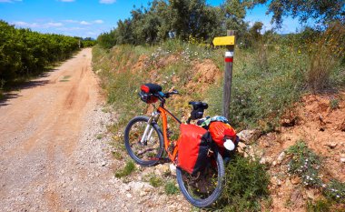 Camino de santiago in bicycle Saint James Way of Levante clipart