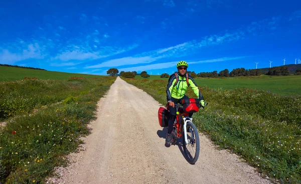 Motociclista Caminho Santiago Bicicleta Caminho São Tiago Levante Espanha — Fotografia de Stock