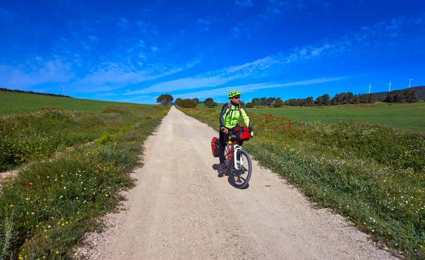 Motociclista Camino Santiago Bicicletta Saint James Way Levante Spagna — Foto Stock