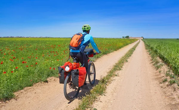 Motociclista Caminho Santiago Bicicleta Caminho São Tiago Levante Espanha — Fotografia de Stock