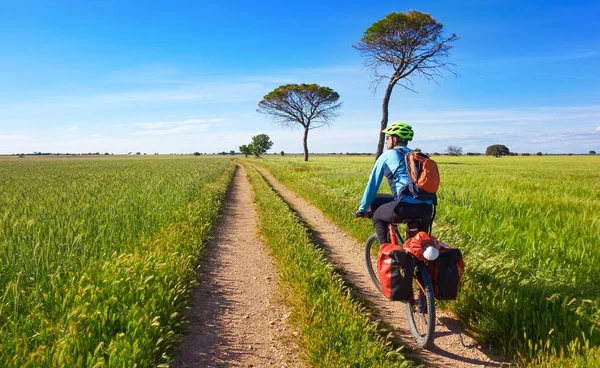 Motociclista Caminho Santiago Bicicleta Caminho São Tiago Levante Espanha — Fotografia de Stock