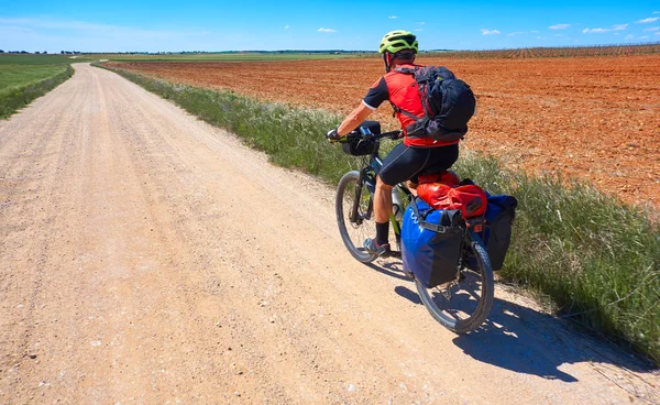 Biker Pilgern Auf Dem Camino Santo Mit Dem Fahrrad Saint — Stockfoto