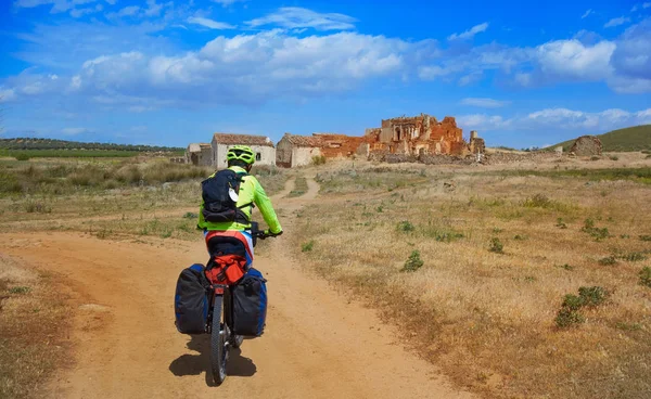 Peregrino Ciclista Castilla Mancha Por Santiago Camino Santiago — Foto de Stock