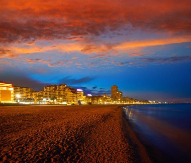Peniscola manzarası beach günbatımı Castellon, İspanya