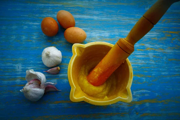 Ajoaceite Česnekem Olejem Mediterramenan Omáčka Vaječného Žloutku — Stock fotografie