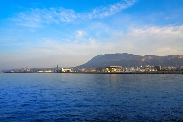 Denia Ορίζοντα Στο Ηλιοβασίλεμα Montgo Βουνό Στο Αλικάντε Ισπανίας — Φωτογραφία Αρχείου