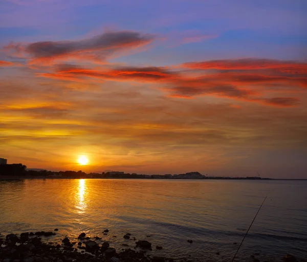 Denia Sunset Las Munkarendben Strandtól Alicante Spanyolország — Stock Fotó