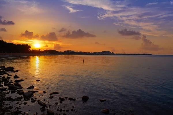 Atardecer Denia Desde Playa Las Rotas Alicante España — Foto de Stock