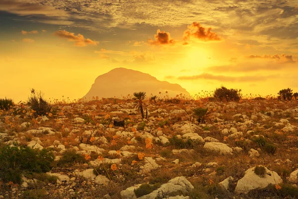 Montgo Berg Zonsondergang Denia Javea Alicante Spanje — Stockfoto