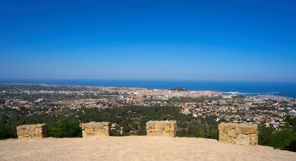 Vista Aérea Del Pueblo Denia Desde Pista Camino Colonia Alicante — Foto de Stock