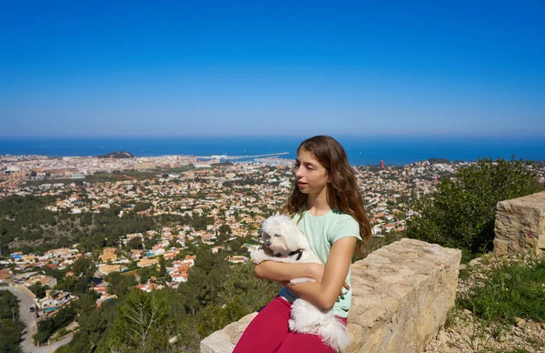 Lány Wirh Kisállat Kutya Nézett Denia Légifelvételek Alicante Spanyolország — Stock Fotó