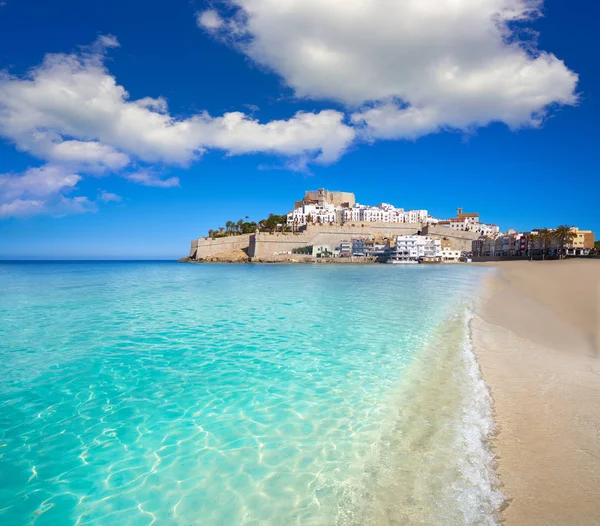 Panoramę Miasta Zamku Plaży Peñíscola Castellon Hiszpania — Zdjęcie stockowe