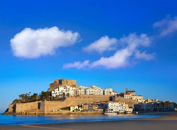 Panoramę Miasta Zamku Plaży Peñíscola Castellon Hiszpania — Zdjęcie stockowe