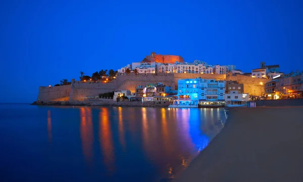 Peniscola Skyline Castello Spiaggia Tramonto Castellon Spagna — Foto Stock