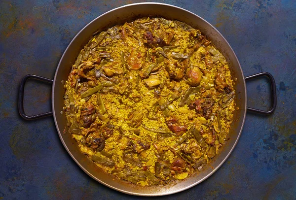 Paella Csirke Nyúl Valencia Spanyolország Eredeti Recept — Stock Fotó