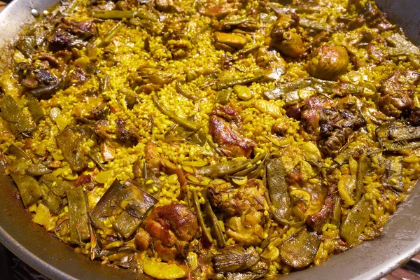 Paella Chicken Rabbit Valencia Original Recipe Spain — Stock Photo, Image