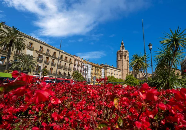 Valencia Plaza Reina Plein Miguelete Ook Micalet Toren Spanje Rode — Stockfoto