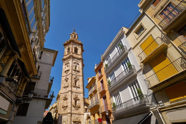 Plaza Reina Spanya Valencia Santa Catalina Kilise Çan Kulesi — Stok fotoğraf