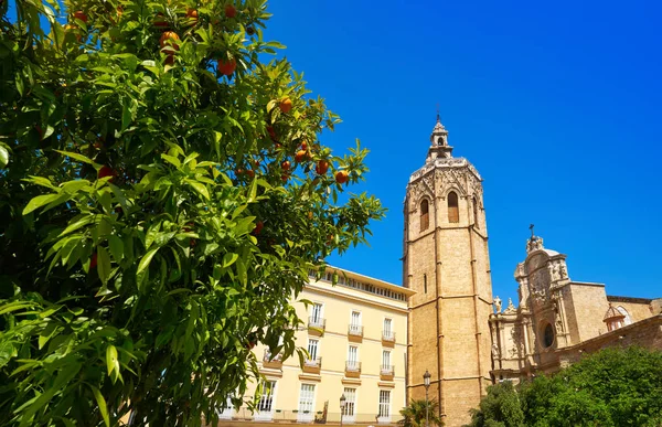 Praça Valencia Plaza Reina Miguelete Também Torre Micalet Espanha — Fotografia de Stock