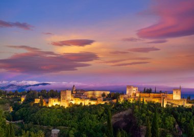 Albaicin Granada, İspanya görünümünden Alhambra günbatımı