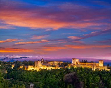 Alhambra sunset in Granada of Spain view from Albaicin clipart