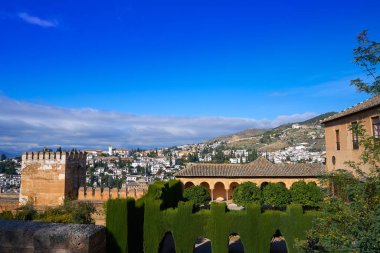 Alhambra Granada İspanya Albayzin bölgesinde görünümünden Albaicin