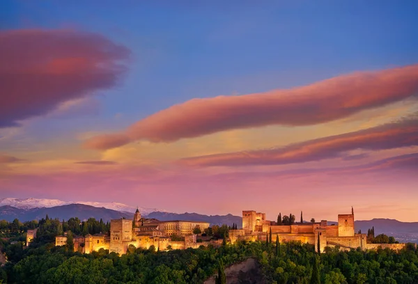 Alhambra Erőd Naplemente Granada Spanyolország Andalúz — Stock Fotó
