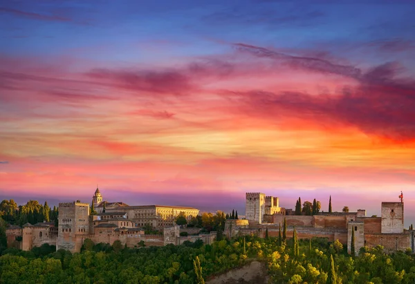 Zonsondergang Van Het Alhambra Granada Spanje Uitzicht Vanaf Albaicin — Stockfoto