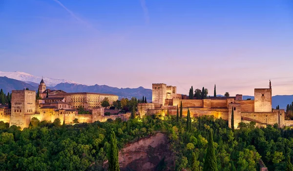 Zonsondergang Het Fort Alhambra Granada Van Spanje Andalusische — Stockfoto