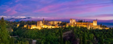 Alhambra sunset in Granada of Spain view from Albaicin clipart