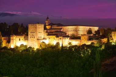 Albaicin Granada, İspanya görünümünden Alhambra günbatımı
